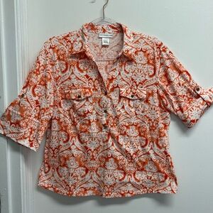 Orange and White Patterned Blouse